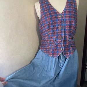 Vintage Paris Blues y2k denim plaid dress size 13 fits Large 1990s Made in USA